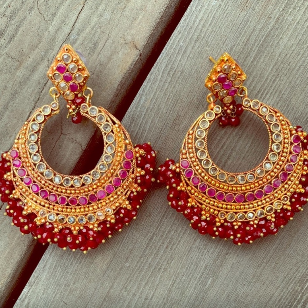 Beautiful designer India Beaded Red Earrings